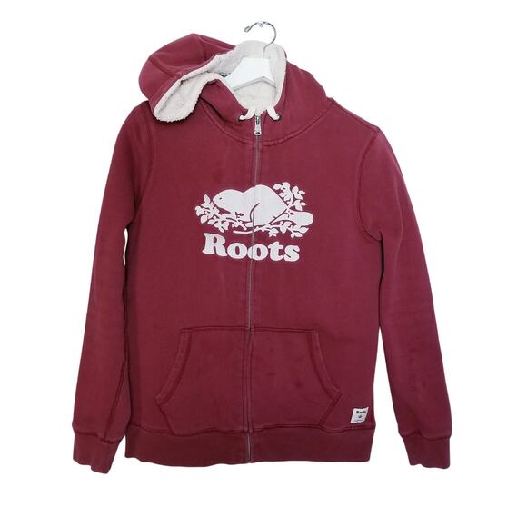 Roots Tops - ROOTS Canada Sherpa Lined Hoodie Kanga Pockets Full Zip - Size S